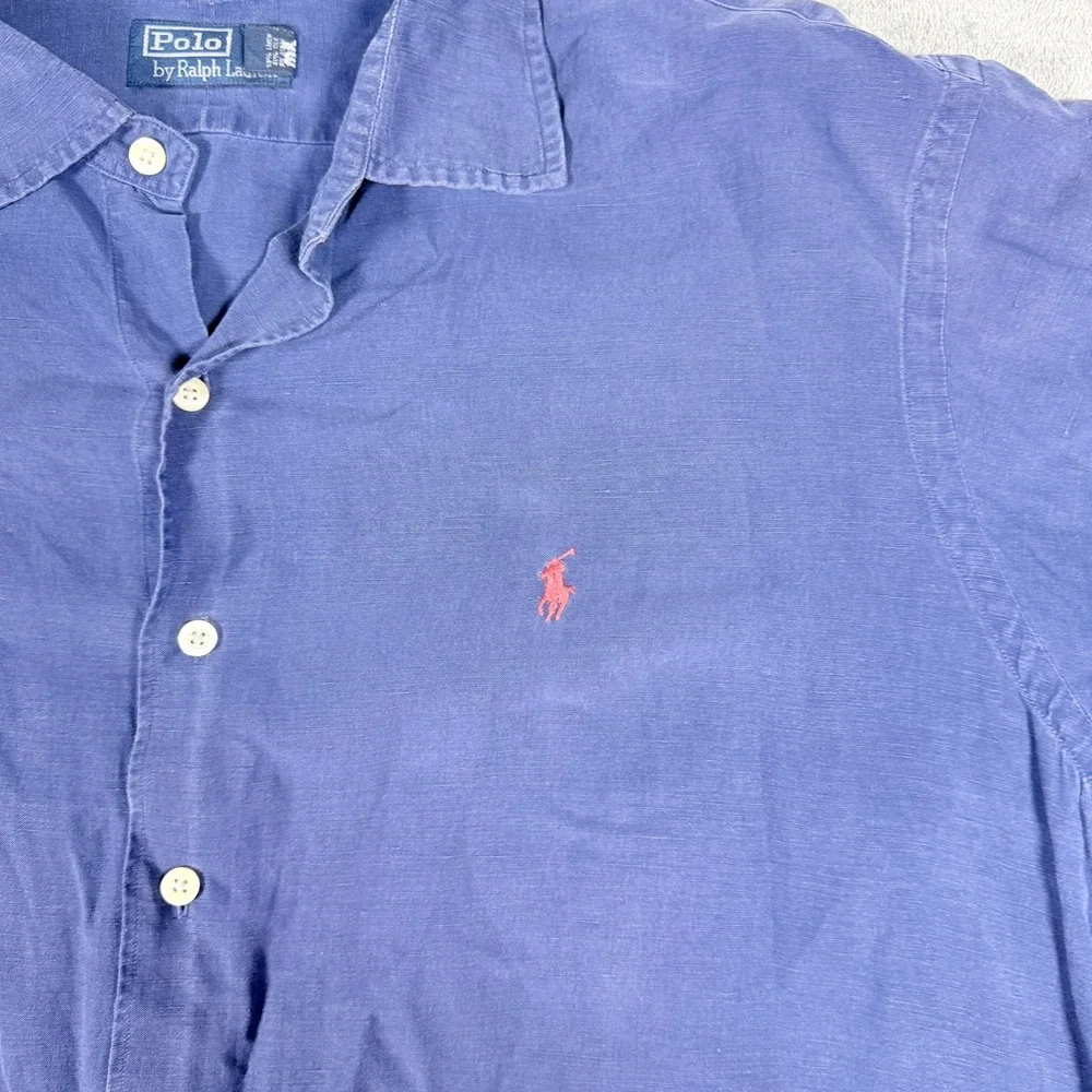 Vintage Polo Ralph Lauren Mens XXL Short Sleeve Linen Silk Blend Button Shirt